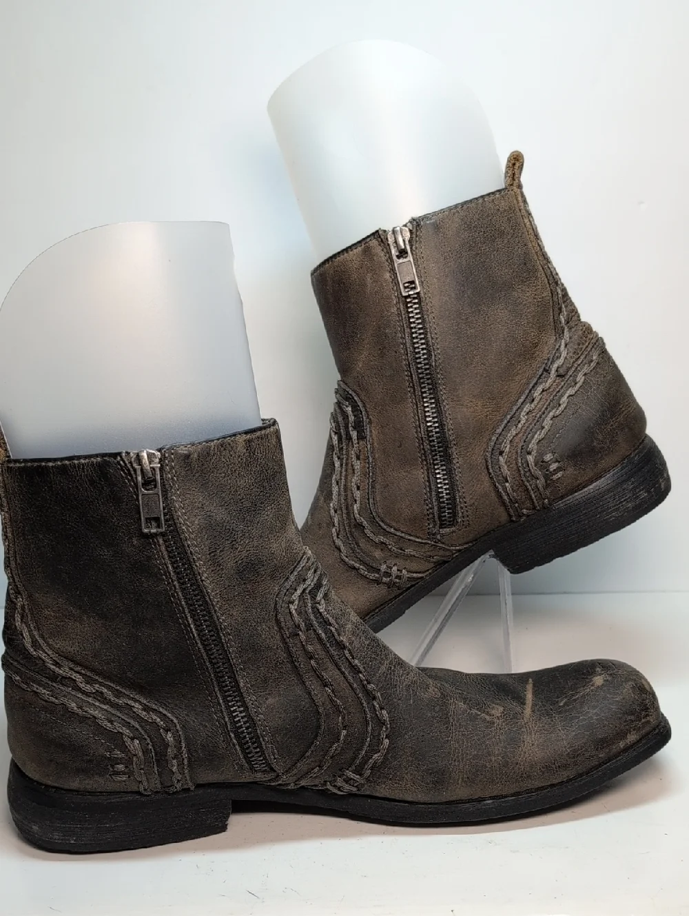 BED|STU revolution Distressed Brown Leather zip Ankle Boots mens size 10 EU 43